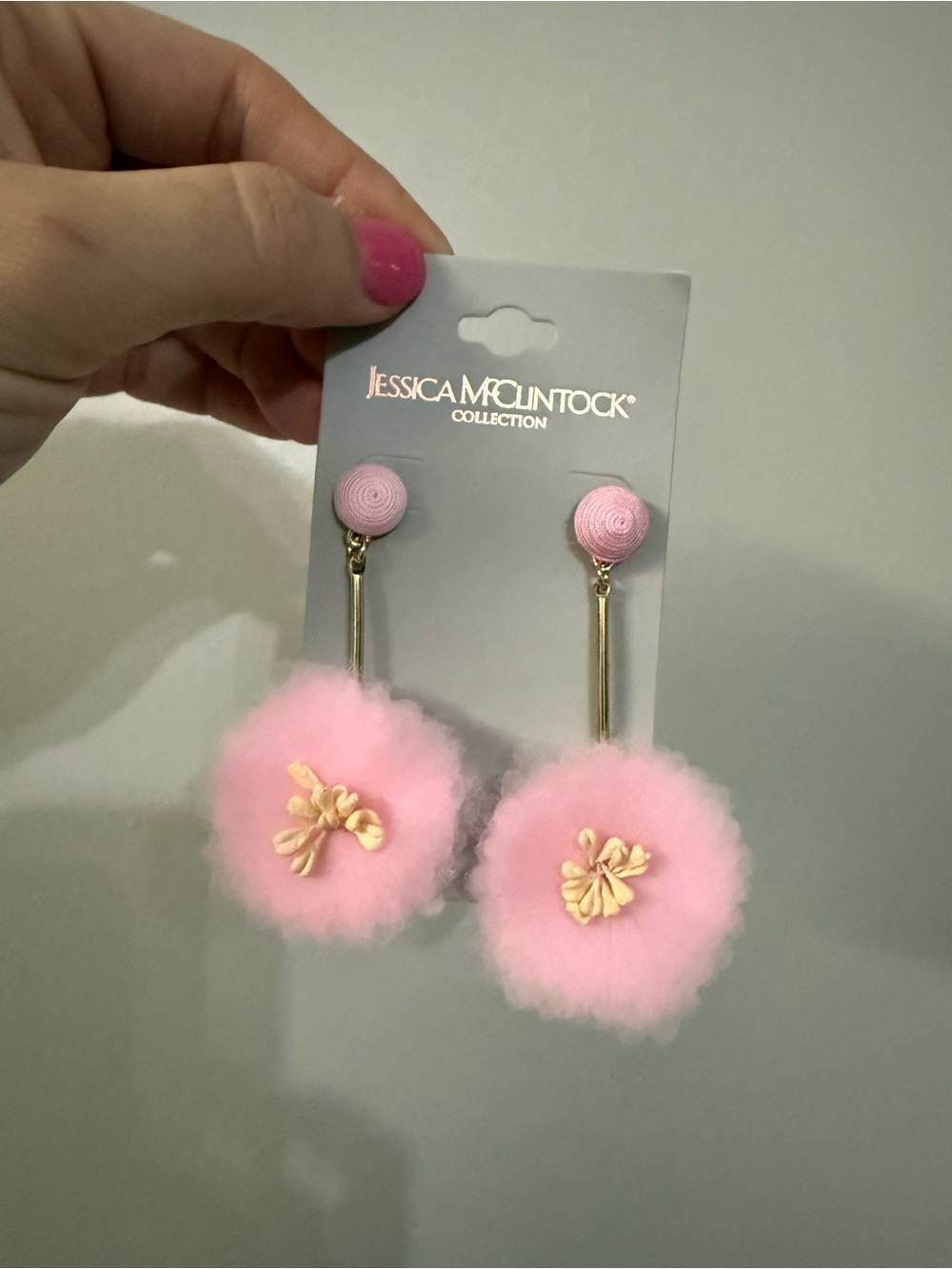 Jessica McClintock Pink Pom Pom Drop Earrings for